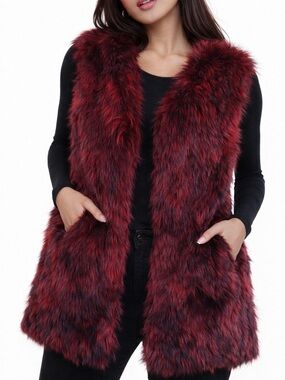 Vintage Burgundy Fox Fur Vest Real Fur Luxe Sleeveless Coat